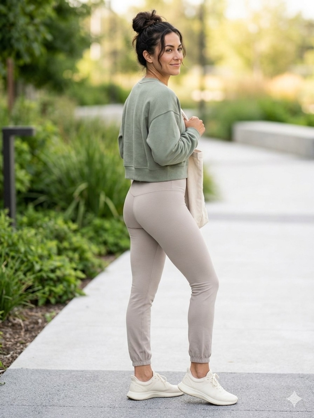 aerie High-Rise Joggers in Light Beige